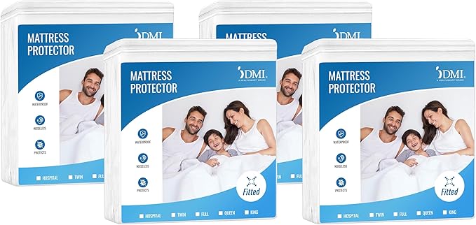 DMI Waterproof Mattress Protector and Cover, Contoured Fitted Sheet Fit, Hospital Bed, White, 36x80x6 Inch (Pack of 4)