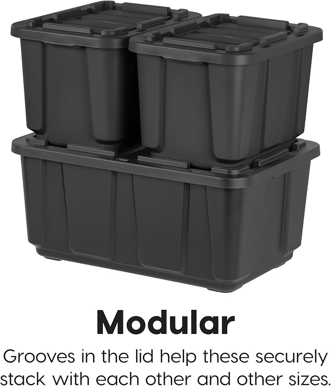 IRIS USA 4-Pack 27 Gallon Storage Bins with Lids |Made in USA| Heavy Duty Plastic Tote Containers for Truckbed Tool Box Organization, Large - Black - Image 7