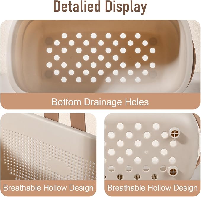 JiatuA Plastic Storage Basket with Handle Portable Shower Caddy Tote Organizer Basket Bin for Bathroom Kitchen Dorm Room Bedroom, Beige - Image 3