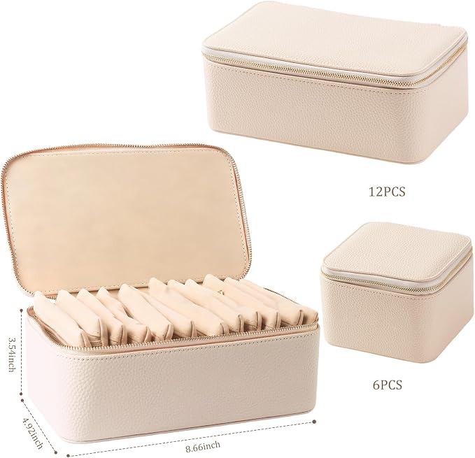 Travel Jewelry Organizer, Travel Jewelry Box with 12 Velvet Zipped Pouches Bags for Jewelries Necklaces Rings Earrings Sorting Storage for Women Girl Gifts, Ivory - Image 3