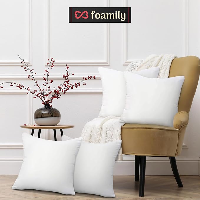 Foamily Throw Pillow Insert 16x16 (Set of 4) Premium Decorative Pillows for Couch, Bed & Living Room, Soft Fluffy Throw Pillows for Couch, Pillow Inserts for Home Decor