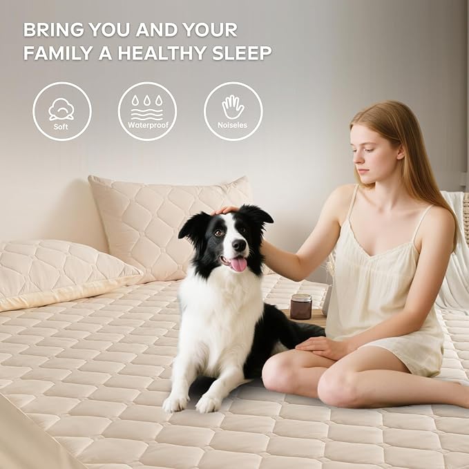 Waterproof Mattress Protector King Size, 18" Deep Pocket Mattress Cover - Lab Tested Leakproof, Oeko-TEX Certified, Breathable & Noiseless, Machine Washable,King Fitted Sheet Only (Khaki)