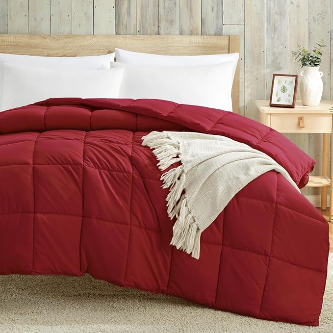 Homelike Moment Comforters Queen Size - Red Duvet Insert Down Alternative Bed Queen Comforter, Lightweight Bedding Comforters Full Size Quilted Soft All Season Solid Red