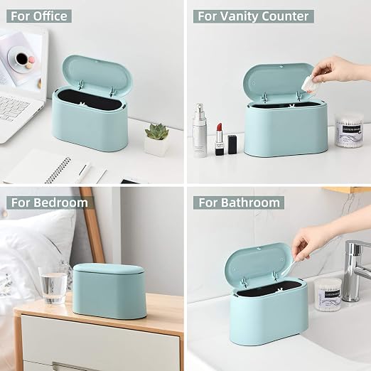 SUBEKYU 0.5 Gal Mini Countertop Trash Can with Lid for Desktop, Small Garbage Can for Office, Tiny Wastebasket, Plastic, Light Green - Image 5