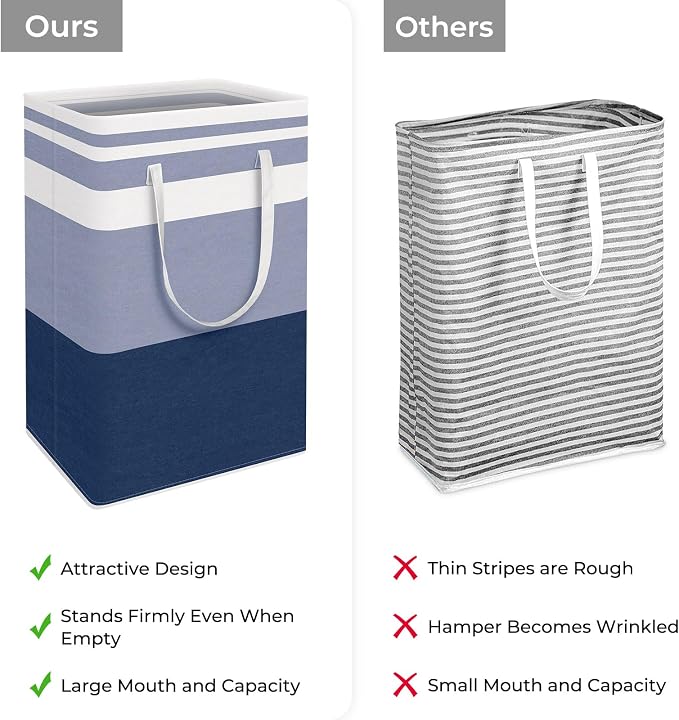 HomeHacks 2-Pack Large Laundry Basket, Waterproof, Freestanding Laundry Hamper, Collapsible Tall Clothes Hamper with Extended Handles for Clothes Toys in the Dorm and Family (Blue, 88L) - Image 3