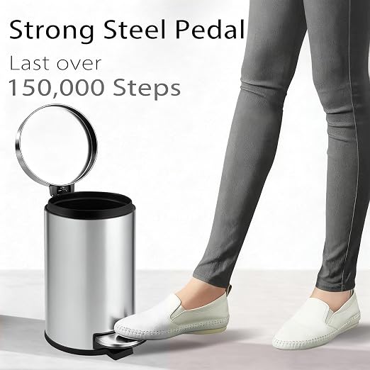 TIPGO Small Trash Can with Lid Soft Close, 4.5 Liters / 1.2 Gallon Bathroom Garbage Can, Mini Step Trash Bin, Stainless Steel Wastebasket for Bathroom, Bedroom, Office (Silver) - Image 3