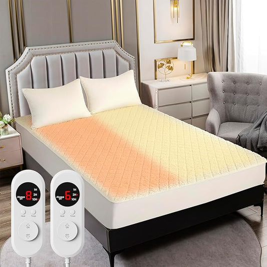Heated Mattress Pad California King Size – Electric Heated Bed Pad with Dual Zone Control, Deep Pocket Warming Cover, Thick Underblanket Sheet, Bed Warmer (03 Beige, 72" x84")