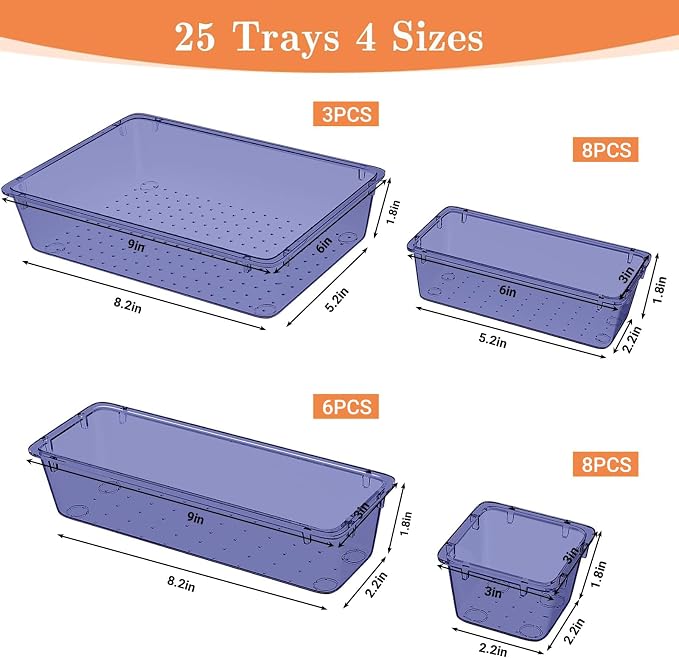 SpaceHacks 25 PCS Plastic Drawer Organizer Set, 4-Size Versatile Organizer Trays & Storage Bins for Makeup, Jewelry, and Gadgets in Bathroom, Bedroom and Office,Dark Blue - Image 2