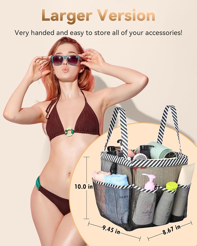 Temede Mesh Shower Caddy Tote, Large Shower Caddy Basket Portable, Quick Dry Hanging Toiletry Bag, 8 Storage Pocket Handle Bath Organizer for College Dorm, Gym, Camp, Travel - Image 2