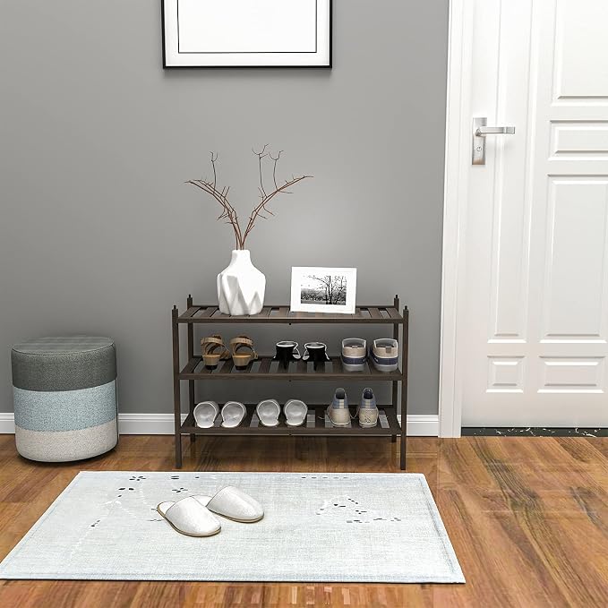 Dranixly Shoe Rack, 3-Tier Bamboo Stackable Shelf Storage Organizer, Stand for Closet, Entryway, Hallway, Bathroom and Living Room（Mocha） - Image 2