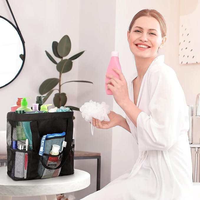 HAOGUAGUA Large Mesh Bathroom Shower Caddy, Mesh Beach Pool Bag, Portable Toiletry Tote Bag for College Dorm Bathroom Gym Swimming (Black) - Image 3