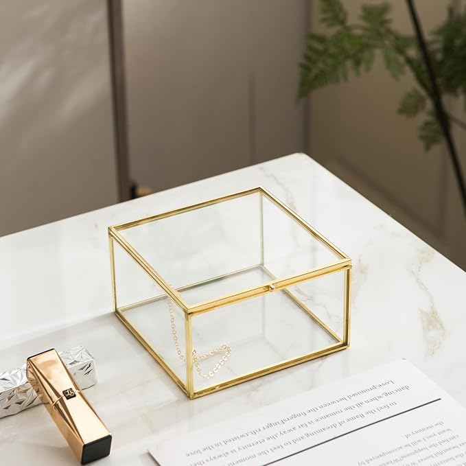 Vintage Square Gold Keepsake Box - Home Decor Organizer Box With Lid, Ideal for Jewelry, Trinkets and Accent Decor - Image 7