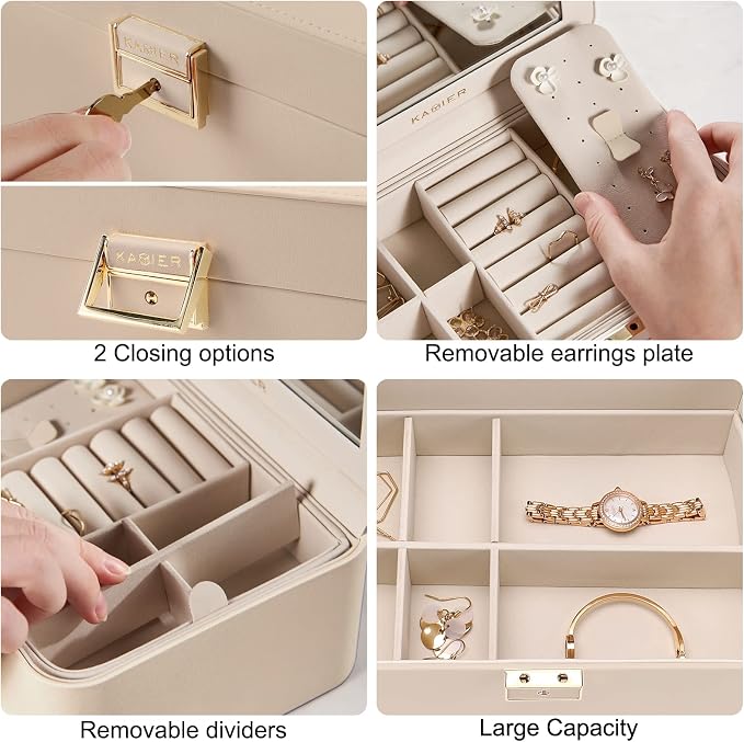 Upgraded Jewelry Box, 2 Layers PU Leather Jewelry Organizer for Women with Lock and Mirror, Hidden Necklace Hook and Removable Divider Large Capacity Travel Jewelry Box Ideal for Gift-With Gift Box - Image 5