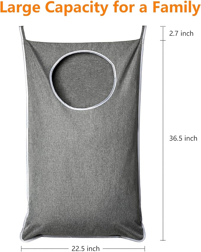 ANSTROUT XL Hanging Laundry Hamper, Extra Large Tear-resistance Door Hamper with 2 Types Hooks for Dirty Clothes, Save Bathroom Space Hanging Laundry Bag (36.5x 22 Inch,Grey) - Image 2