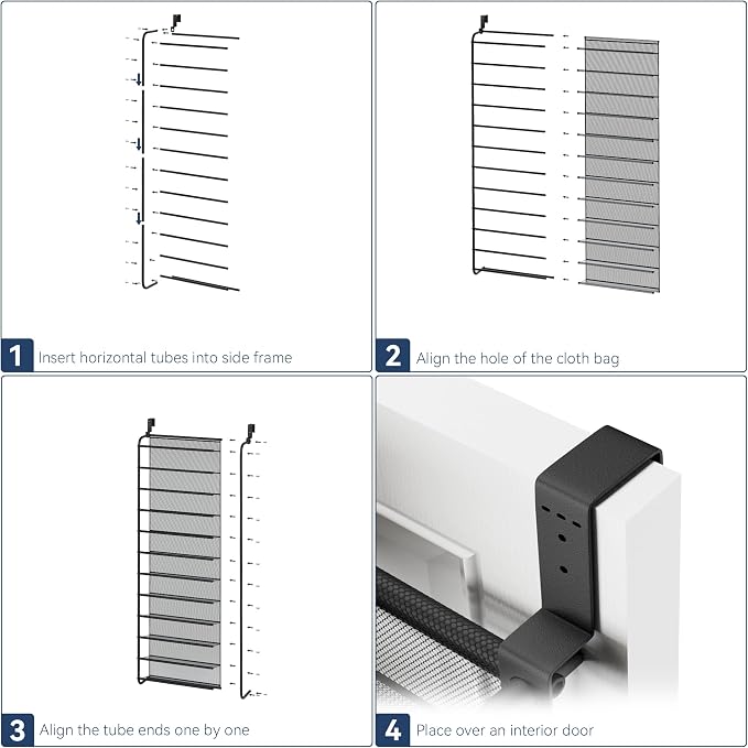 Whitmor 36 Pair Over The Door Shoe Organizer, 12 Tier Hanging Shoe Organizer, Heavy Duty Metal & Mesh Shoe Holder, Hanging Shoe Rack for Closet Organizer, 69"L x 21.7"W x 7.5"H, Matt Gunmetal - Image 6