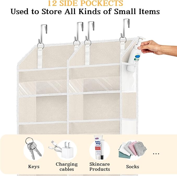 Ofiray-home Over the Door Organizer 6 Tiers, Extra Large Behind Door Storage of 12 Compartments,80 lbs Weight Capacity Hanging Storage Organizer with Clear Window Kids Toys, Shoes, Diapers,Beige - Image 5