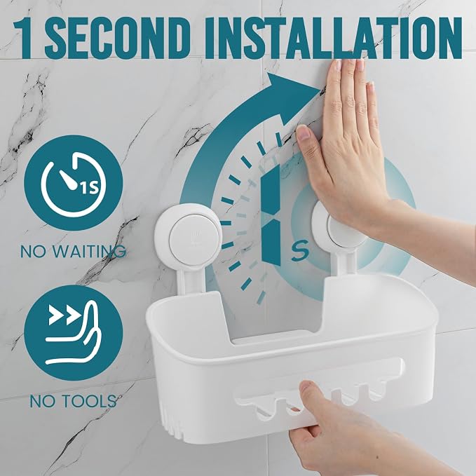 TAILI Shower Caddy Suction Cup 2 Pack, Heavy Duty Bathroom Organizer, Removable Shelves for Inside Shower, Shampoo, Waterproof Suction Plastic Storage for Bathroom Accessories Holder, White - Image 2