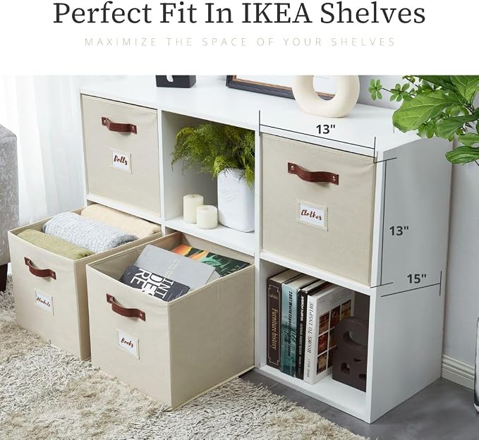 DECOMOMO Storage Baskets, 13x15x13 Storage Cube Bins with Labels for Organizing Shelves Kallax (Kallax / 4pcs, Beige) - Image 8