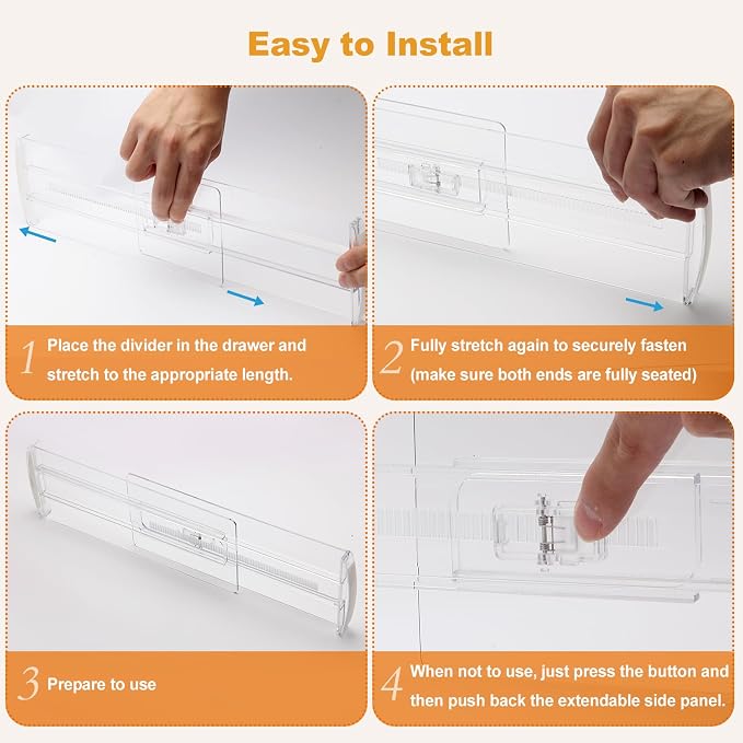 4 Pack Drawer Dividers for Clothes, 4" High 10.6"-16.9" Drawer Divider Adjustable Expandable Dresser Drawer Organizer, Clear Dresser Separators for Clothes, Underwear, Baby Clothes,Cosmetic,Toiletries - Image 9