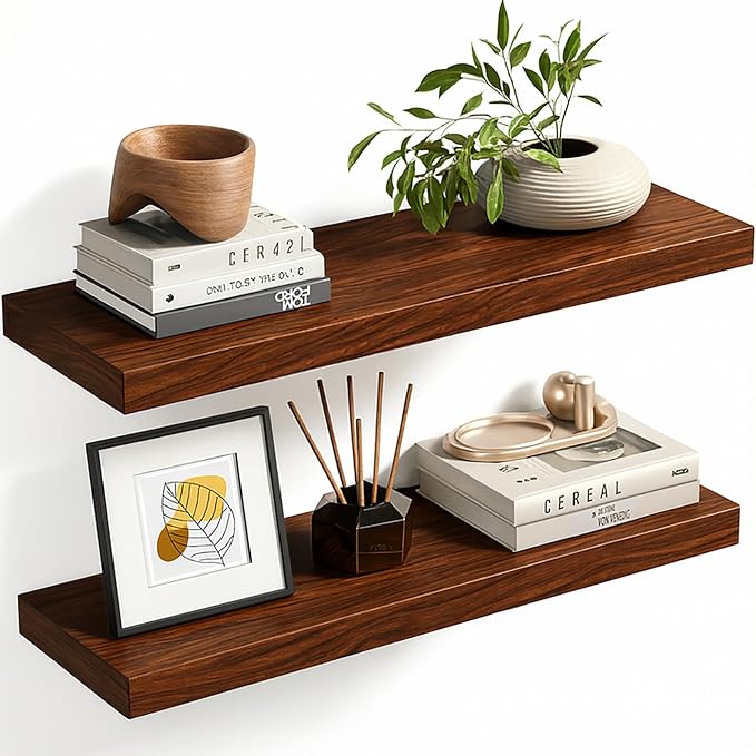 Floating Shelves for Wall Rustic Farmhouse 24 Inch Floating Shelf Wooden Shelves for Wall Pine Wood Shelf with Unique Natural Grain for Living Room Bedroom Kitchen (Espresso) by Unknown