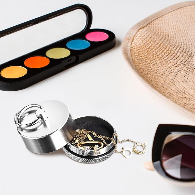 Aluminum Mini Traveling Jewelry Holder Storage with Easy-Access Clasp, Compact Safe Storage for Rings, Necklaces, Earrings - Convenient for Traveling, Removable Soft Pads for Pills - Image 5