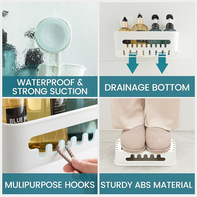 TAILI Shower Caddy Suction Cup, Heavy Duty Bathroom Organizer, Removable Shelves for Inside Shower, Shampoo, Waterproof Suction Plastic Storage for Bathroom Accessories Holder, White - Image 4