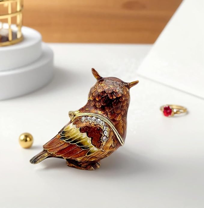 Luxury Owl Brid Hinged Trinket Box with Crystals Collectible Animal Jewelry Box for Rings Earrings,Owl Figurine Home Decor Gifts for Women - Image 4
