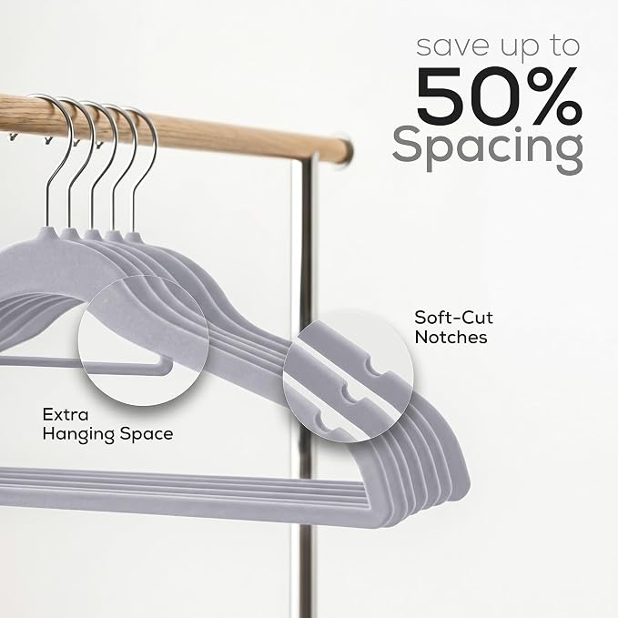 Utopia Home Premium Velvet Hangers 20 Pack - Non-Slip Clothes Hanger with Tie Bar - Grey Hangers with 360 Degree Rotatable Hook - Heavy Duty Coat Hanger - Image 7