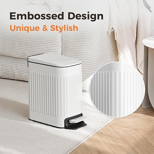 TrashAid Slim Bathroom Trash Can with Lid Soft Close, 6 Liter/1.6 Gallon Stainless Steel Small Garbage Can with Removable Inner Bucket, Step Pedal, Slim Wastebasket for Toilet, Office, Bedroom, White - Image 3