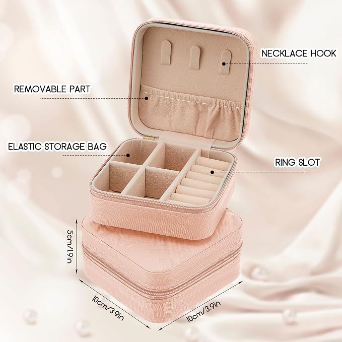 Taiyin Travel Jewelry Case, Bridesmaid Gifts Mini Jewelry Organizer, PU Leather Portable Earring Box for Women Girls - Image 2