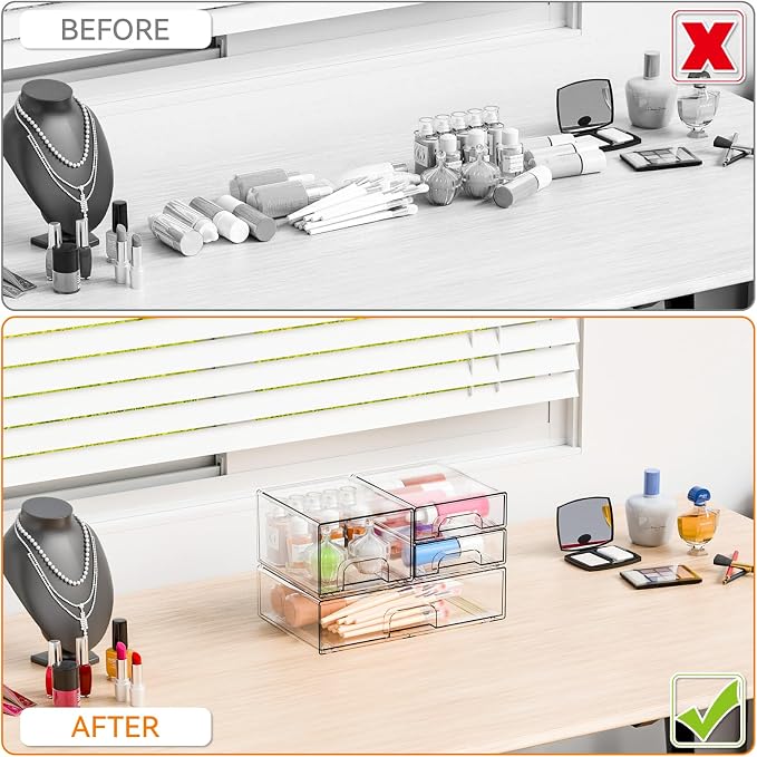 Yieach 4 Pack Clear Stackable Storage Drawers,Pull-Out Medicine Cabinet Organizer and Containers,Large Acrylic Organizers Drawers and Bathroom Closet Organizers for Hair Accessories,Makeup Organizer - Image 6