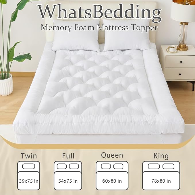 WhatsBedding 5 Inch Memory Foam Mattress Topper Full Size, Supportive Fluffy Shredded Memory Foam Filled Pillow Top, Extra Soft Bed Topper for Back Pain Relief, 54x75x5 Inch