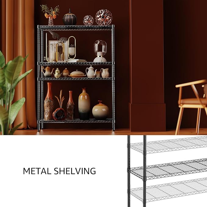IZEUK 1400 LBS Garage Black Shelving Wide Storage Shelves 4 Tier Adjustable Heavy Duty Metal Wire Rack Standing Shelf Unit for Kitchen Office College Dorm Garage Warehouse 15.8" x 45.8"x 59.4" - Image 7