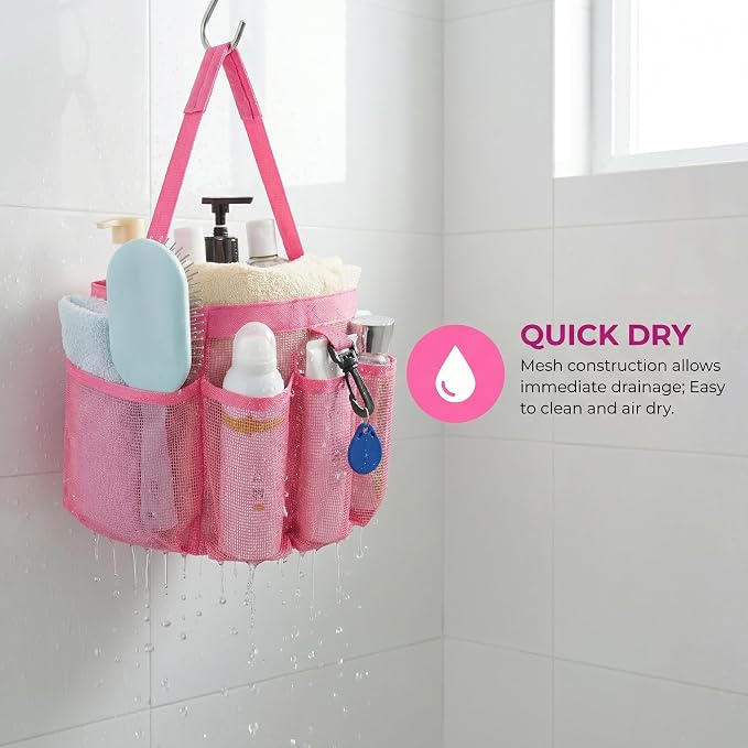 Mesh Shower Caddy Portable for College Dorm Room Essentials,Hanging Shower Caddy Dorm Basket with 8 Pockets,Quick Dry Shower Bag for Bathroom,Beach,Swimming,Gym (Light Pink) - Image 6