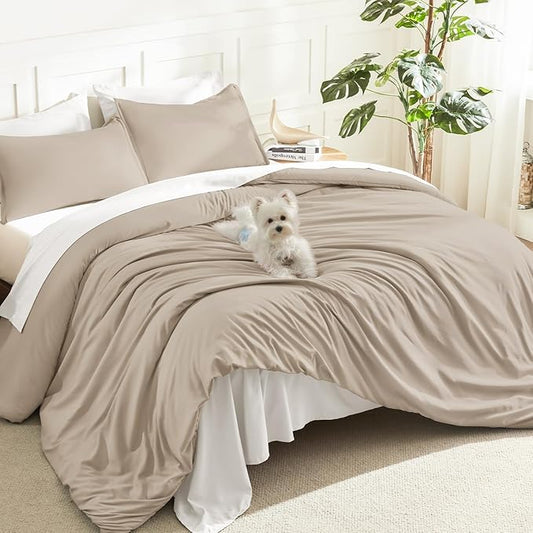 Litanika Comforters Khaki Oversized Queen Size, 3 Pieces Lightweight Solid Bedding Comforter Set, All Season Fluffy Bed Set (98x98In Comforter & 2 Pillowcases)