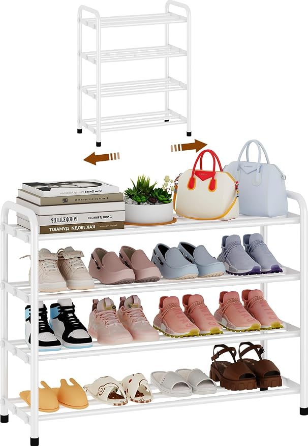 KANAV 4-Tier Expandable Shoe Rack, Heavy Duty Adjustable Metal Shoe Organizer for Closet, Entryway & Mudroom, Freestanding, Tool-Free Assembly, White by Shoeracks