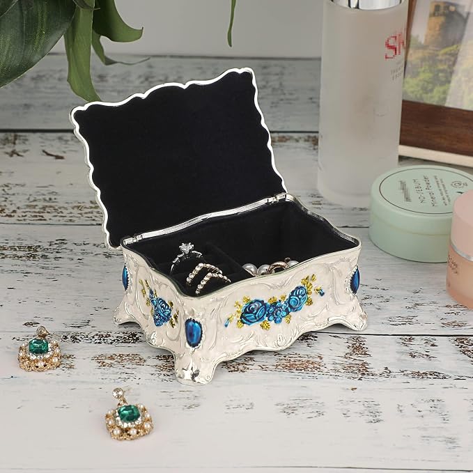 Hipiwe Vintage Trinket Box Metal Jewelry Box Wedding Ring Box Keepsake Box Treasure Box Chest Ornate Antique Finish Engraved Box Case Small - Image 3
