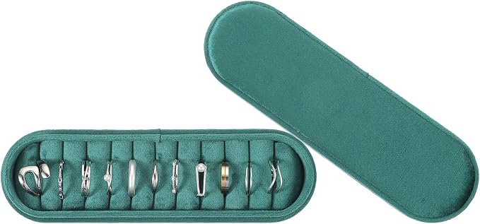 uxcell Velvet Ring Box, 11 Slots Travel Jewelry Case Ring Holder Organizer for Women Gift Proposal Christmas, Dark Green by uxcell