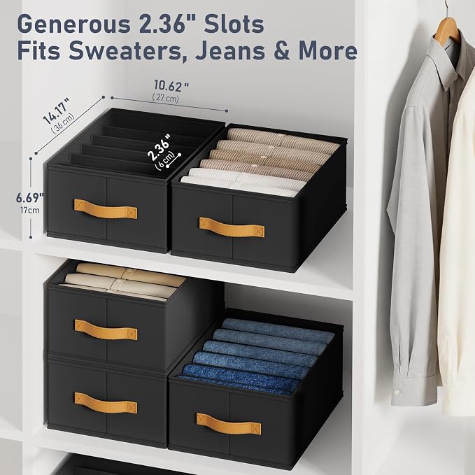 DIMJ Wardrobe Clothes Organizer - Foldable Closet Drawer Organizer Dividers for Jeans, Pants, Sweater, T Shirt, Storage Bins with Handles for Shelf - Image 3