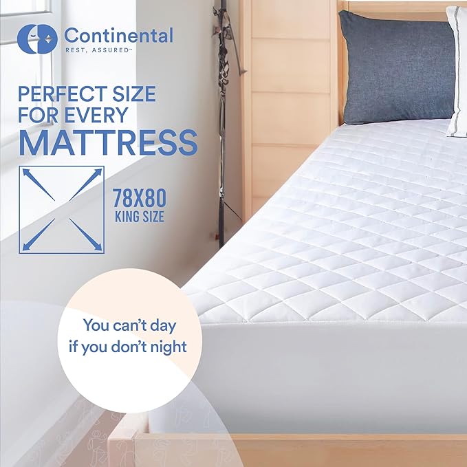 Continental Bedding King Size Mattress Pad Protector Sheets - Quilted Fitted Mattress Cover - Premium Cotton Mattress Bed Pad Topper Up to 18 Inches Deep - Machine Washable - 300 Thread Count