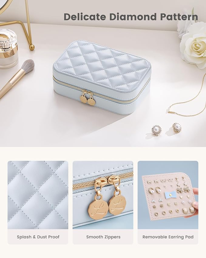 Lolalet Travel Jewelry Case for Women Girls, PU Leather Jewelry Organizer with Clear Storage Bag Small Portable Jewelry Box for Necklace Bracelet Earring Ring Mothers Day Birthday Gifts -Medium/Blue - Image 3