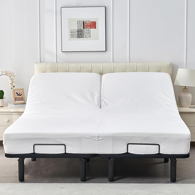 Cooling Bamboo Viscose Split Top California King Mattress Protector Pad for Adjustable Bed with Upper Flex Fitted Sheet Style Matress Cover 32-34" Split from Head Cal King