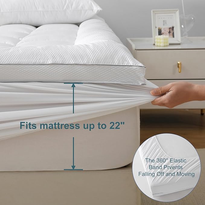 UNILIBRA Cal King Size Mattress Pad Pillow Top Mattress Cover Padded with Down Alternative Filling Cooling Quilted Fitted Mattress Protector Streches up 8-22" Deep Pocket Cooling Mattress Topper