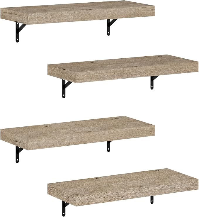 Furinno Tanna Floating Shelves for Wall Set of 4, 22-Inch Wall Shelf, Triple Thick Floating Mounted Shelf, for Bathroom, Home Office, Living Room, Natural - Image 5