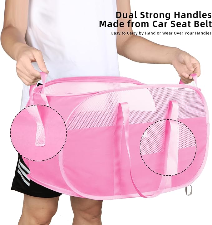 Collapsible Laundry Baskets, Tear Proof Pop Up Laundry Hamper with Dual Handles, Durable Foldable Laundry Basket, Easy to Carry Laundry Hamper for Home, Laundry Room, Bedroom, Dorm, Travel Pink - Image 7