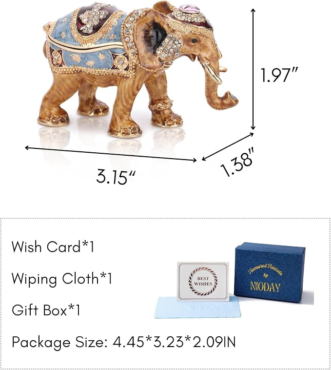 Hand Painted Trinket Box Enamel Vintage Jewelry Box Elephant Hinged Metal Jewelry Organizer Decorative Treasure Box Unique Gifts for Animal Lover - Image 7