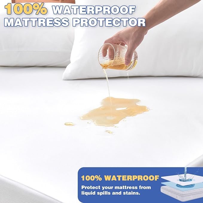 Full Mattress Protector, Waterproof Mattress Cover with 18" Deep Pocket Bed Cover, Fitted Sheet Style Noiseless Breathable Machine Washable, White (54"x76")
