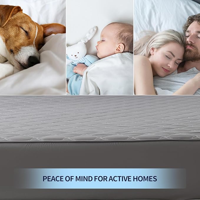 Waterproof Mattress Protector - King Size Mattress Pad Silent & Fitted Sheet Style | Full Bed Protection for Kids, Pets, Adults | Hypoallergenic, Machine Washable (Gray, King)