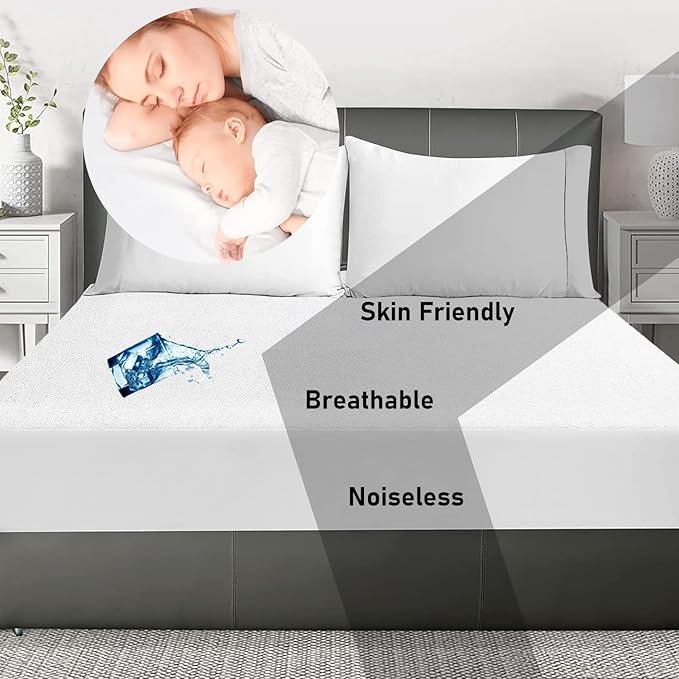 Split Head Waterproof Mattress Protector California King 30 Inch Top Split - 18 Inches Deep Pocket Upper Flex Soft Padded Topper Noiseless Fitted Matress