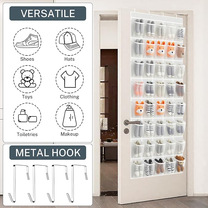 40-Pocket Over the Door Shoe Organizer - Large Mesh Pocket Hanging Shoe Rack for Door, Shoes Storage Holder Sturdy Non-woven Fabric - Stores 20 Pairs (White02) - Image 2